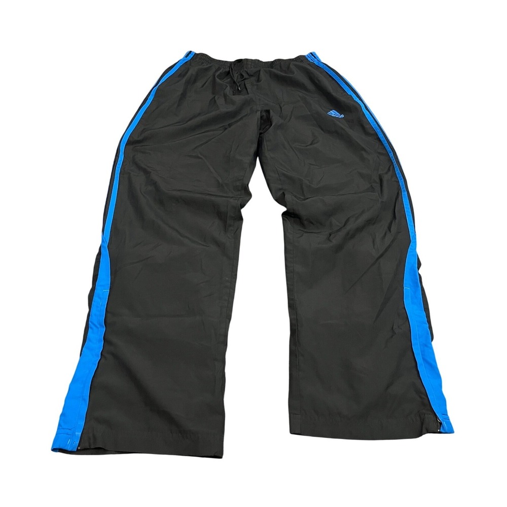 Adidas Track Pants Mens Medium Black Blue Striped Mesh Lined Windbreaker Bottoms